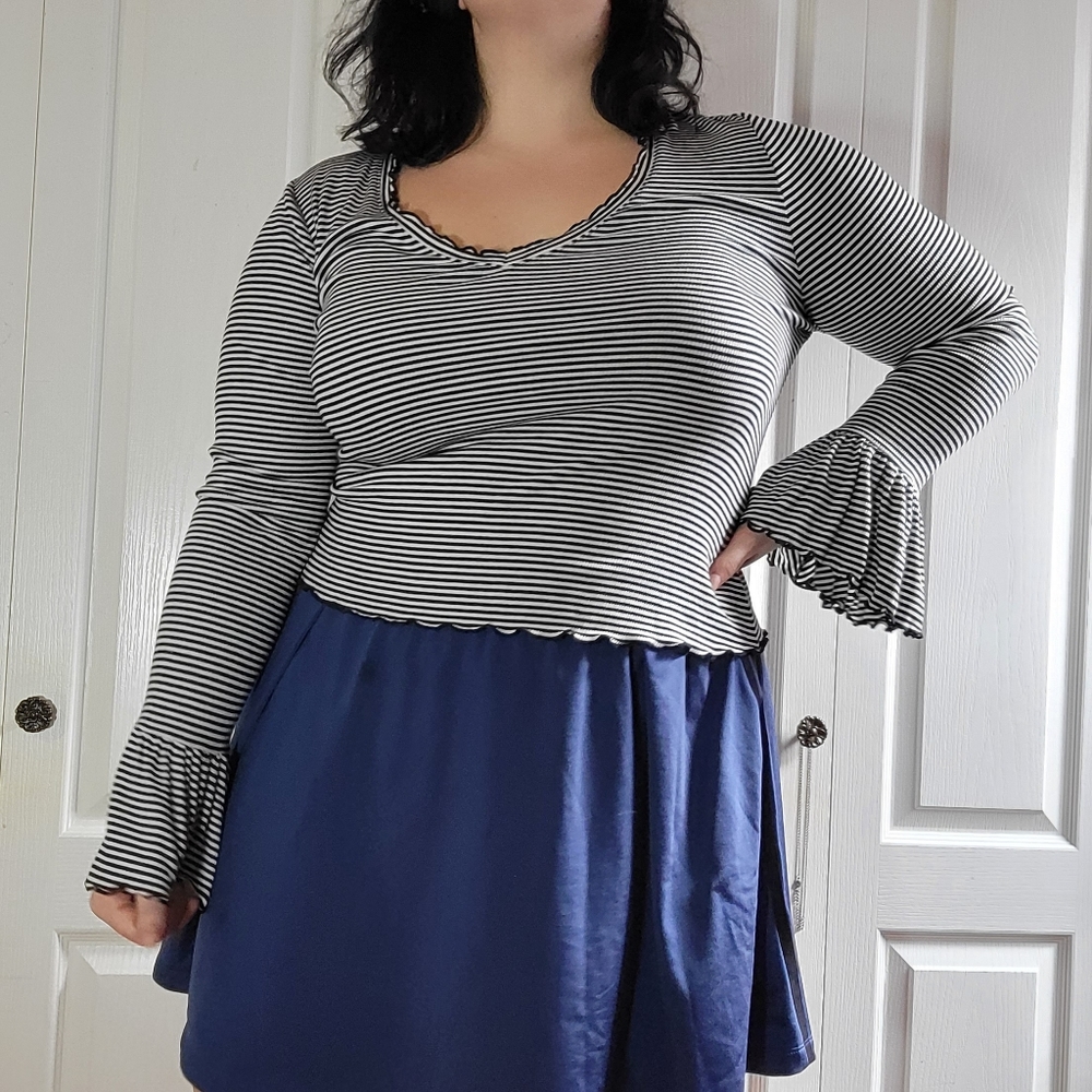 Striped Bell Sleeve Crop top